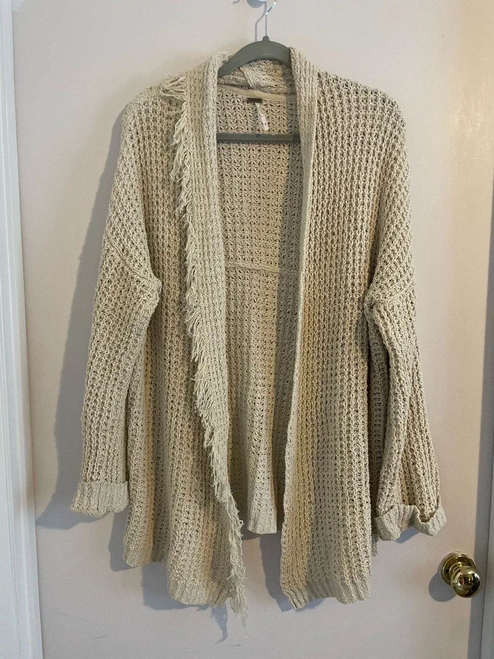 Free People Open-Front Crochet Cardigan Cream EUC Sz S (167)